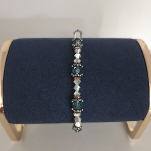 Elegant Two-tone Swarovski Crystals bracelet in Indicolite AB and Crystal AB.